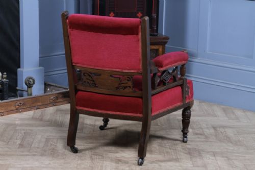 ANTIQUE EDWARDIAN WALNUT CARVED ARMCHAIR OCCASIONAL PARLOUR UPHOLSTERED CHAIR - ADDITIONAL PHOTO 16
