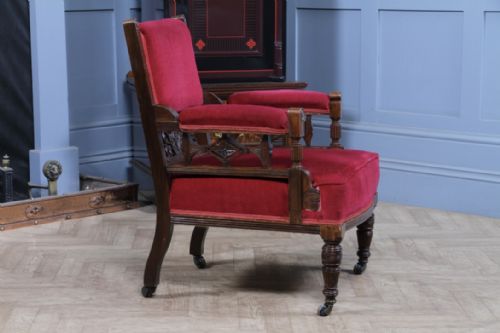 ANTIQUE EDWARDIAN WALNUT CARVED ARMCHAIR OCCASIONAL PARLOUR UPHOLSTERED CHAIR - ADDITIONAL PHOTO 17