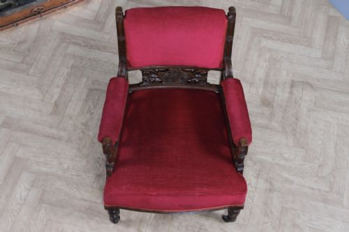 ANTIQUE EDWARDIAN WALNUT CARVED ARMCHAIR OCCASIONAL PARLOUR UPHOLSTERED CHAIR - ADDITIONAL PHOTO 20