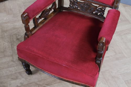 ANTIQUE EDWARDIAN WALNUT CARVED ARMCHAIR OCCASIONAL PARLOUR UPHOLSTERED CHAIR - ADDITIONAL PHOTO 21