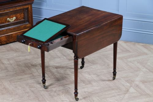 RARE GEORGIAN GEORGE III MAHOGANY SECRETAIRE PEMBROKE WORK TABLE FITTED DRAWER WITH KEY C1790