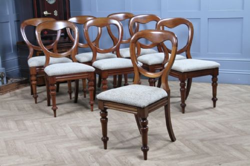 Set of 8 Antique 'J.b. C&w' Victorian Mahogany Balloon Back Dining Chairs C1860