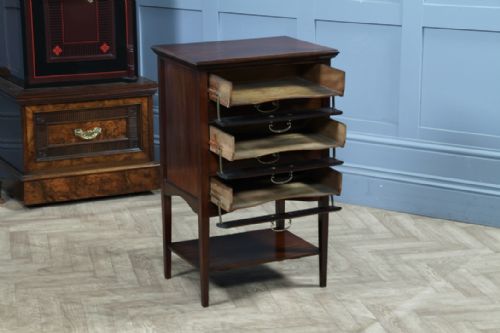 Antique Edwardian Mahogany Music Sheet Cabinet Chest of 5 Drop Front Drawers C1900