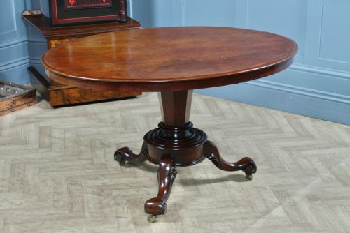 Antique Victorian Mahogany Tilt Top Tripod Oval Carved Breakfast Dining Table
