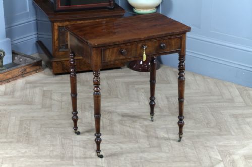 Diminutive Antique Georgian Flame Mahogany Small Library Side Table, Desk C1820