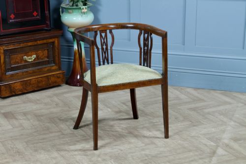 Antique Edwardian Inlaid Upholstered Tub Arm Chair, Desk, Dressing, Corner C1905