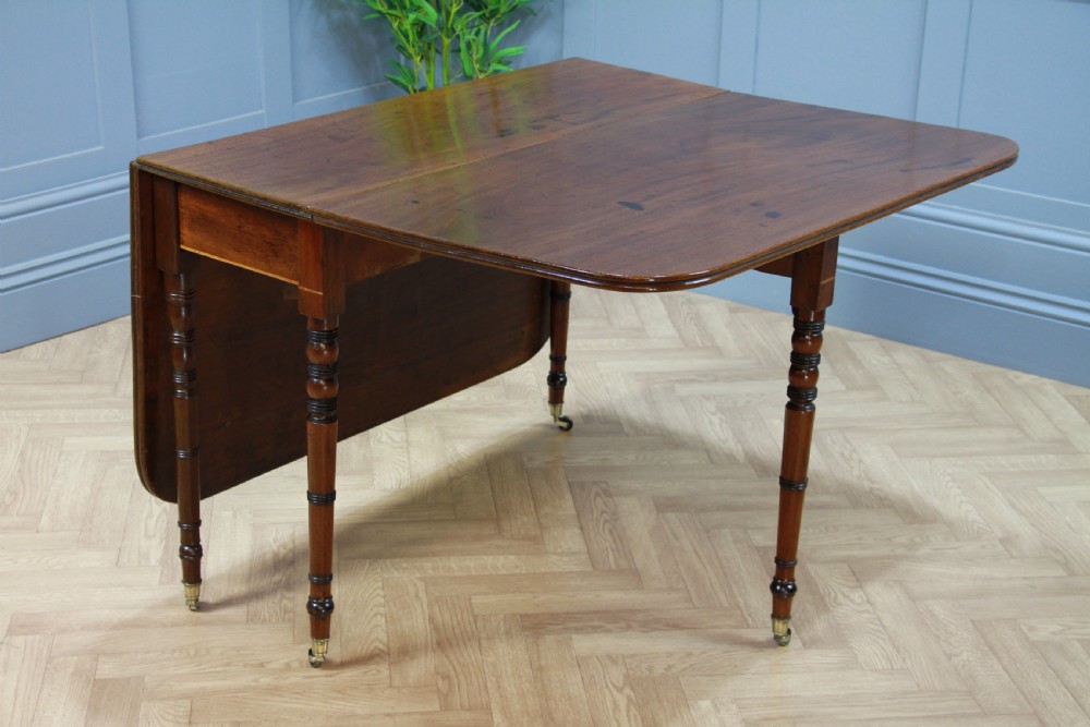 Antique Georgian Solid Flame Grain Mahogany Large Drop Leaf Dining Table C1820 View II