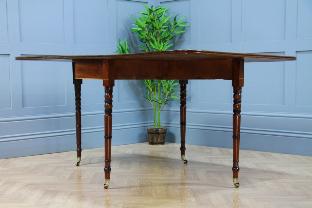 Antique Georgian Solid Flame Grain Mahogany Large Drop Leaf Dining Table C1820 View V