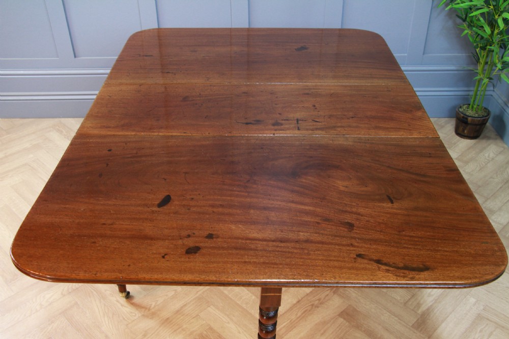 Antique Georgian Solid Flame Grain Mahogany Large Drop Leaf Dining Table C1820 View VII