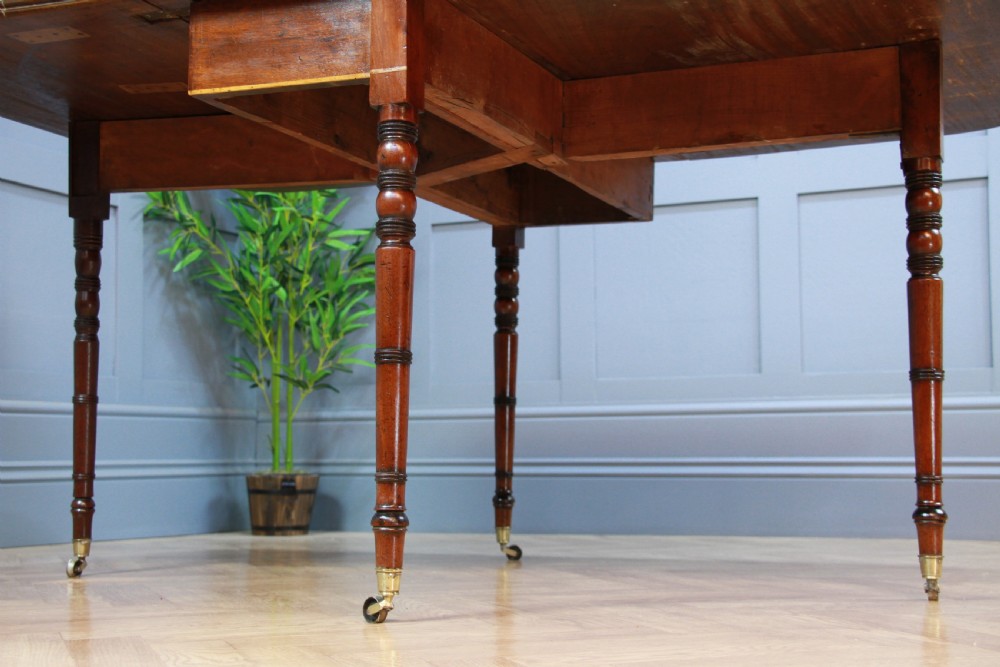 Antique Georgian Solid Flame Grain Mahogany Large Drop Leaf Dining Table C1820 View VIII