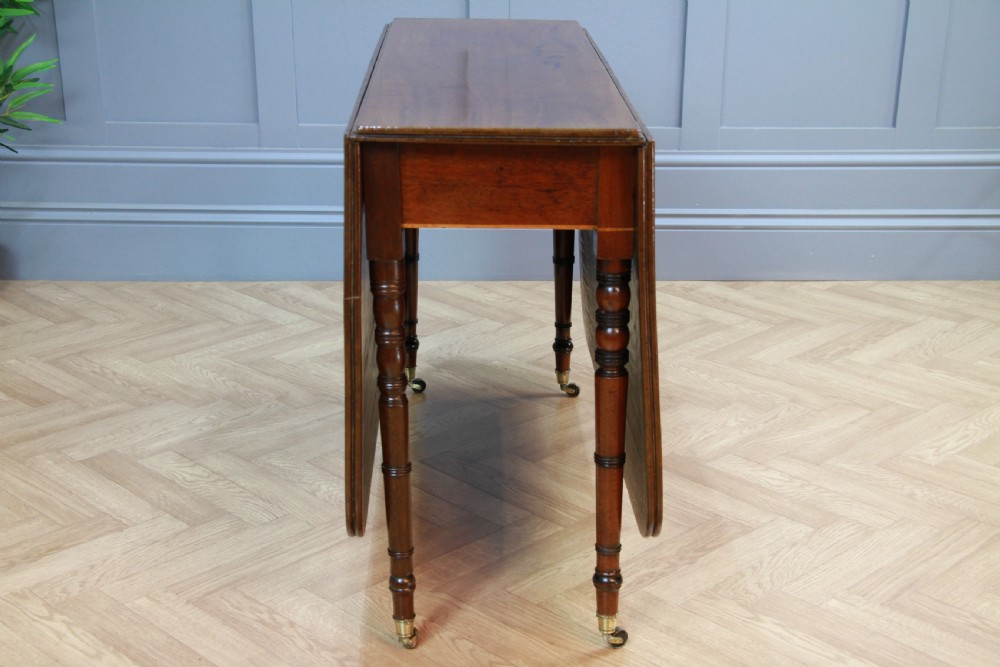 Antique Georgian Solid Flame Grain Mahogany Large Drop Leaf Dining Table C1820 View X