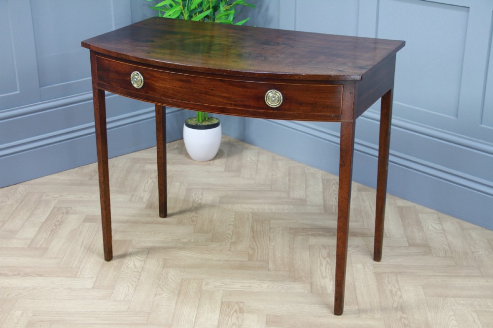 Antique Original Georgian Flame Grain Mahogany Bow Front 1 Drawer Side Table
