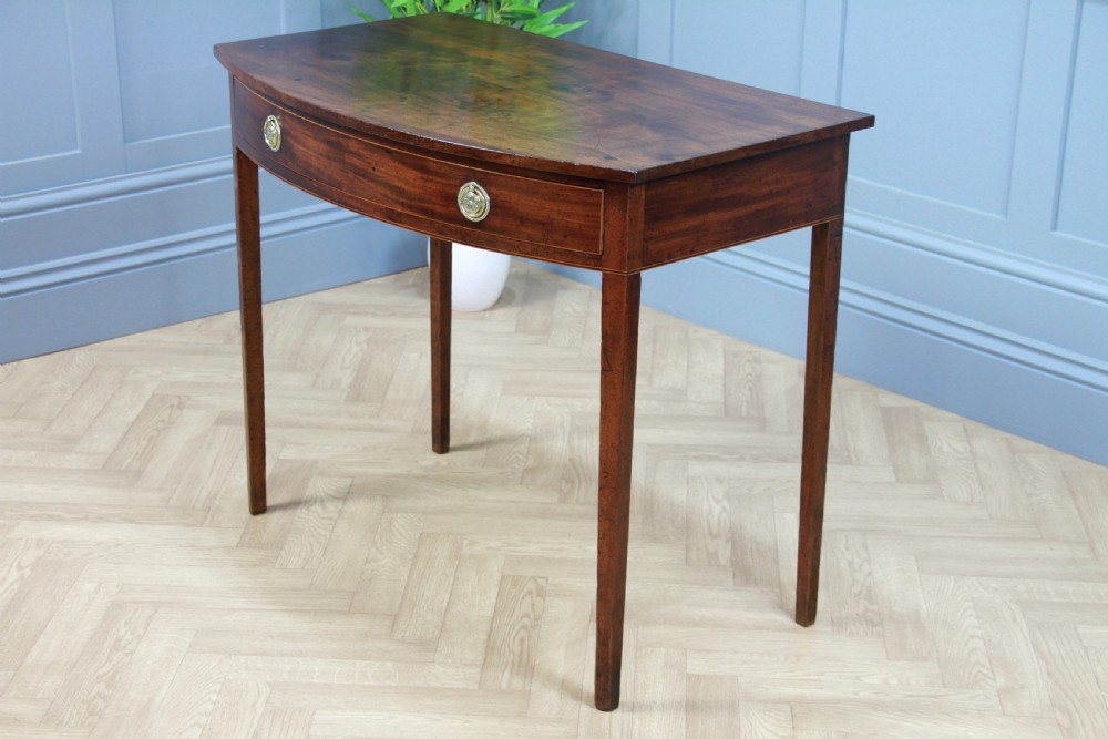 Antique Original Georgian Flame Grain Mahogany Bow Front 1 Drawer Side Table View VI