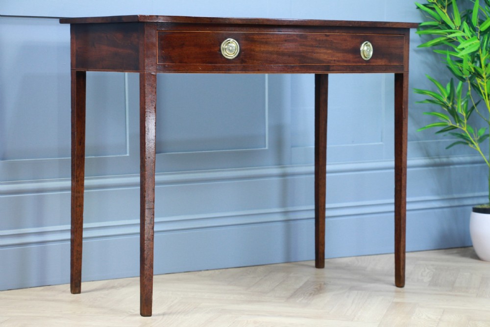 Antique Original Georgian Flame Grain Mahogany Bow Front 1 Drawer Side Table View VII