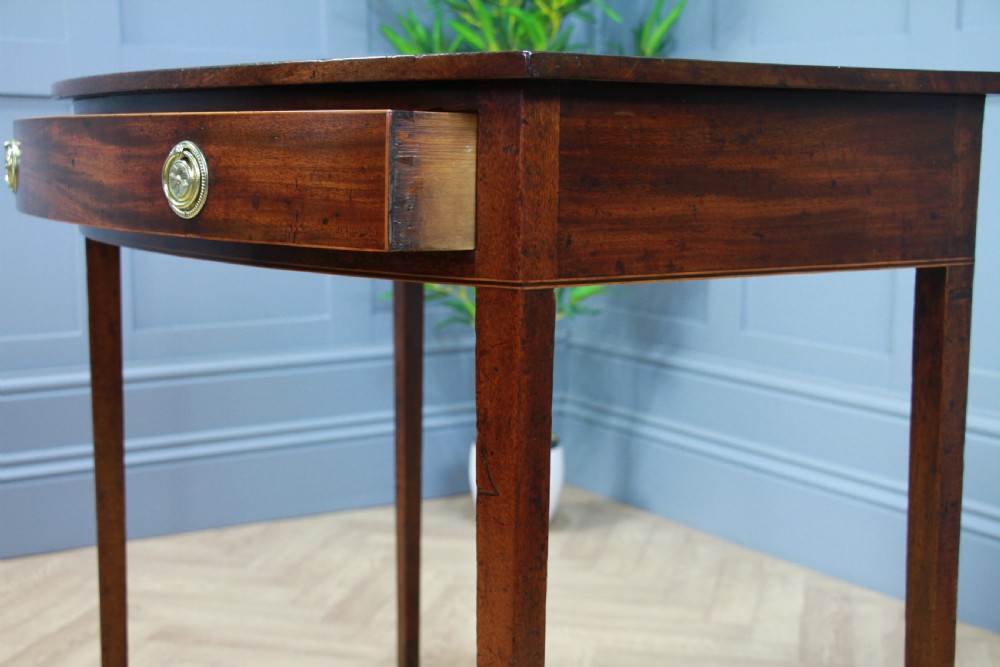 Antique Original Georgian Flame Grain Mahogany Bow Front 1 Drawer Side Table View X