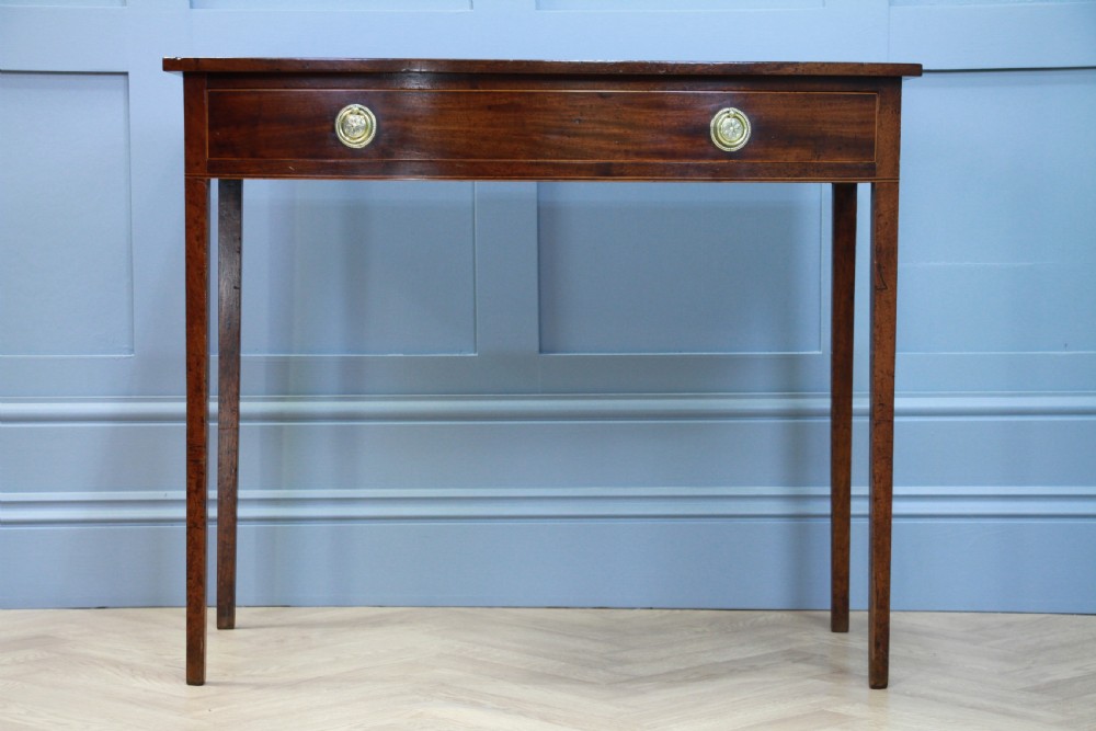 Antique Original Georgian Flame Grain Mahogany Bow Front 1 Drawer Side Table View XII