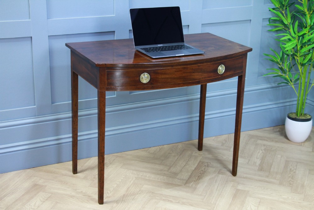 Antique Original Georgian Flame Grain Mahogany Bow Front 1 Drawer Side Table View XIII