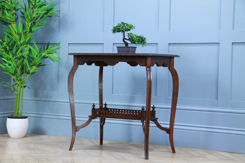 Antique Late Edwardian Walnut Gallery Base Hall, Sofa, Lamp Table C1900 View II