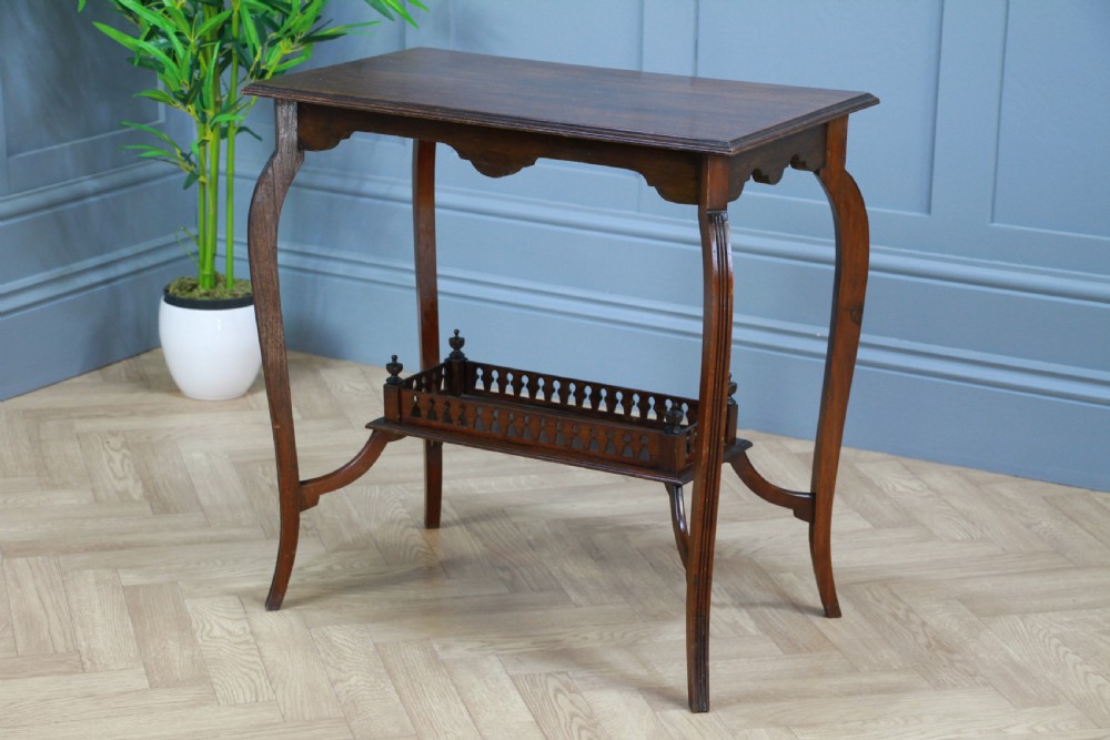 Antique Late Edwardian Walnut Gallery Base Hall, Sofa, Lamp Table C1900 View IV