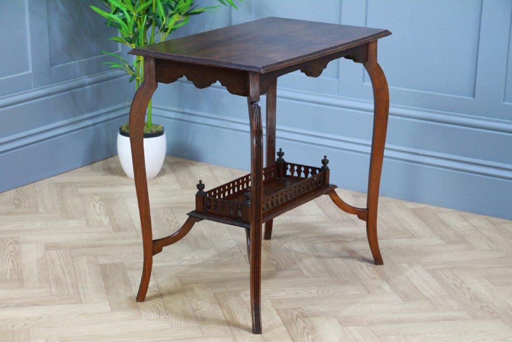 Antique Late Edwardian Walnut Gallery Base Hall, Sofa, Lamp Table C1900 View V