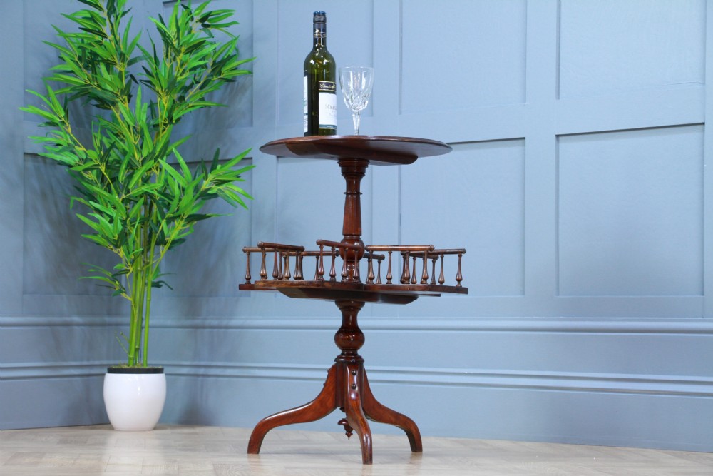 Antique Late Victorian Edwardian Revolving book table, Lazy Waiter Gallery Base C1880 View III