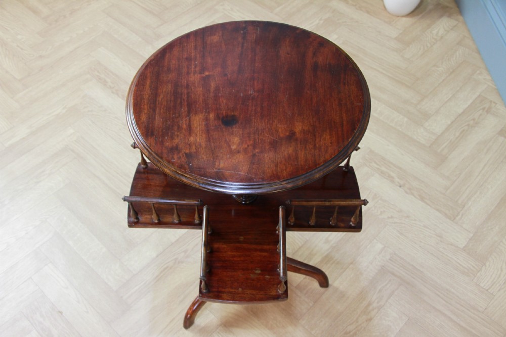Antique Late Victorian Edwardian Revolving book table, Lazy Waiter Gallery Base C1880 View IV