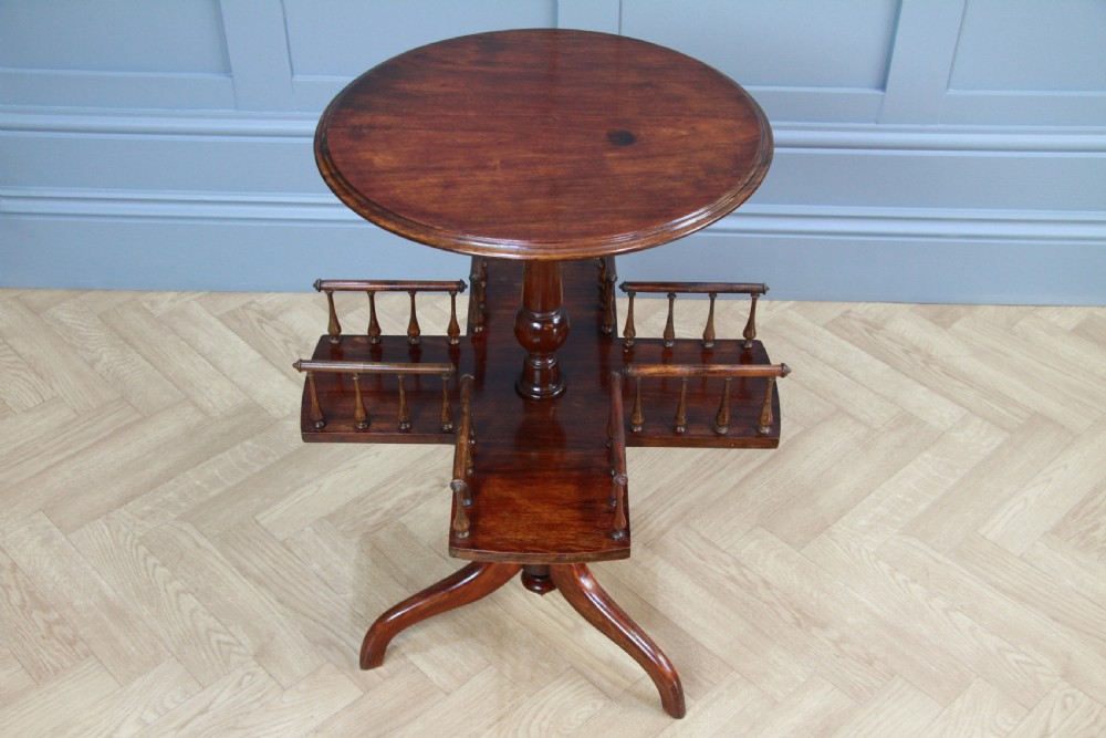 Antique Late Victorian Edwardian Revolving book table, Lazy Waiter Gallery Base C1880 View V