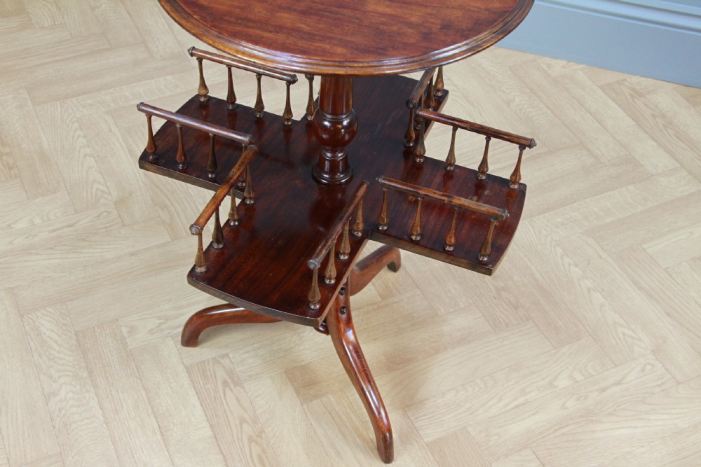 Antique Late Victorian Edwardian Revolving book table, Lazy Waiter Gallery Base C1880 View VI