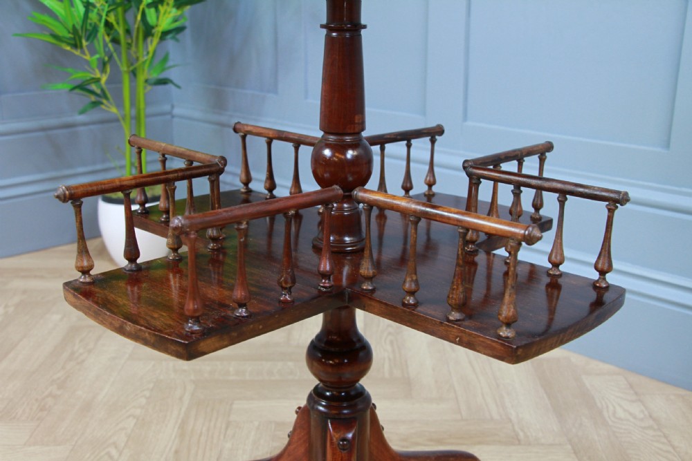 Antique Late Victorian Edwardian Revolving book table, Lazy Waiter Gallery Base C1880 View IX