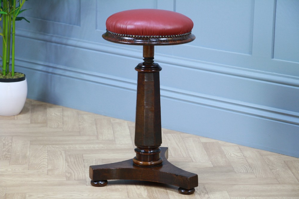 Antique Original Early Victorian Rosewood Revolving Piano Dressing Table Stool C1850 View IV