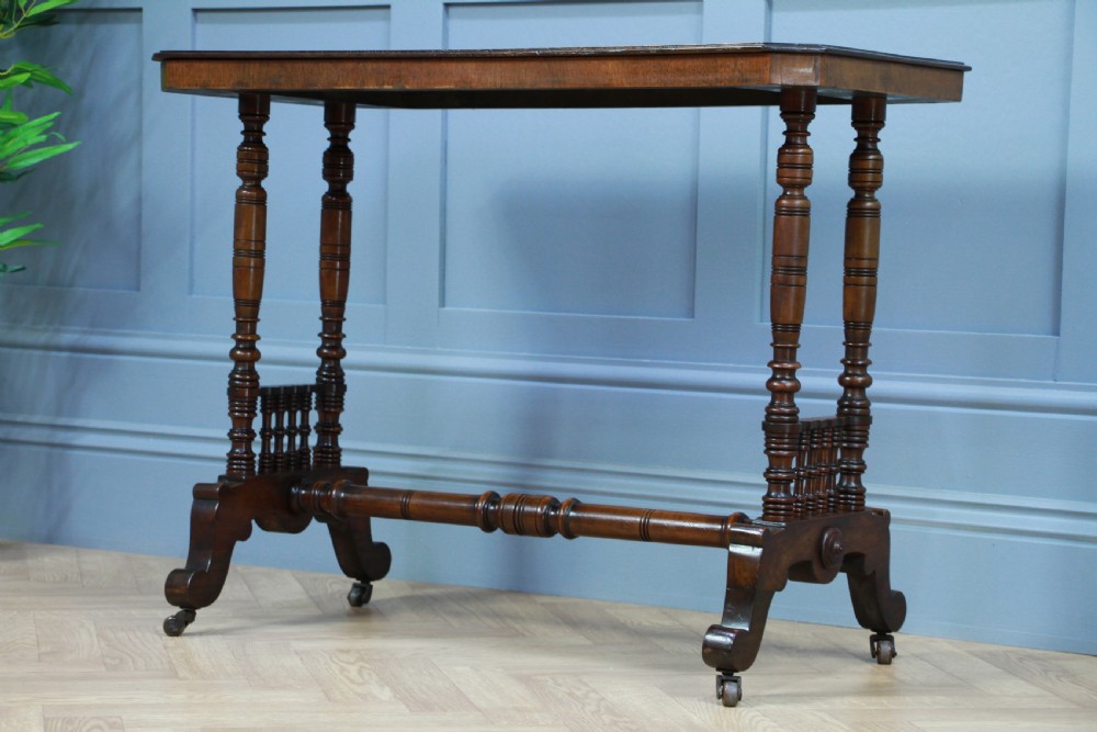 Antique Late Victorian Early Edwardian Walnut Occasional Hall Sofa Lamp Table View IV