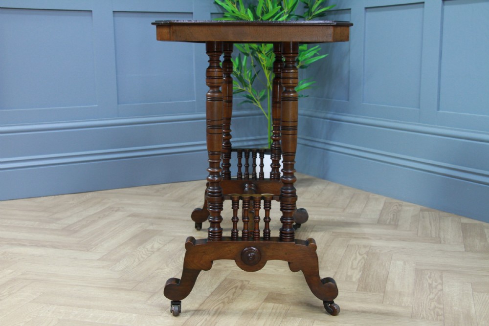 Antique Late Victorian Early Edwardian Walnut Occasional Hall Sofa Lamp Table View XI