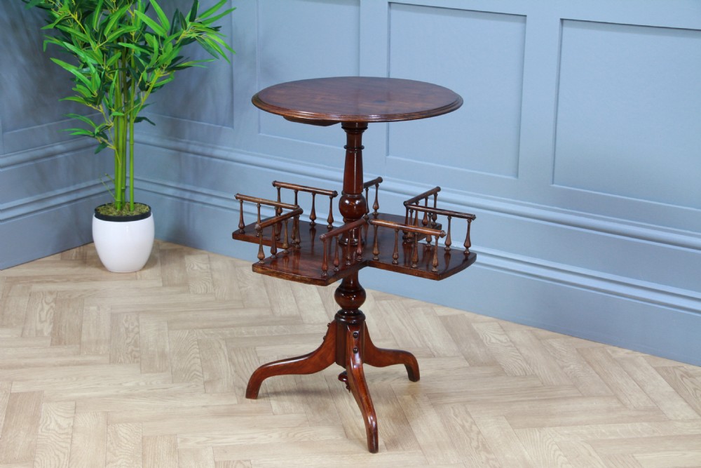 Antique Late Victorian Edwardian Revolving book table, Lazy Waiter Gallery Base C1880