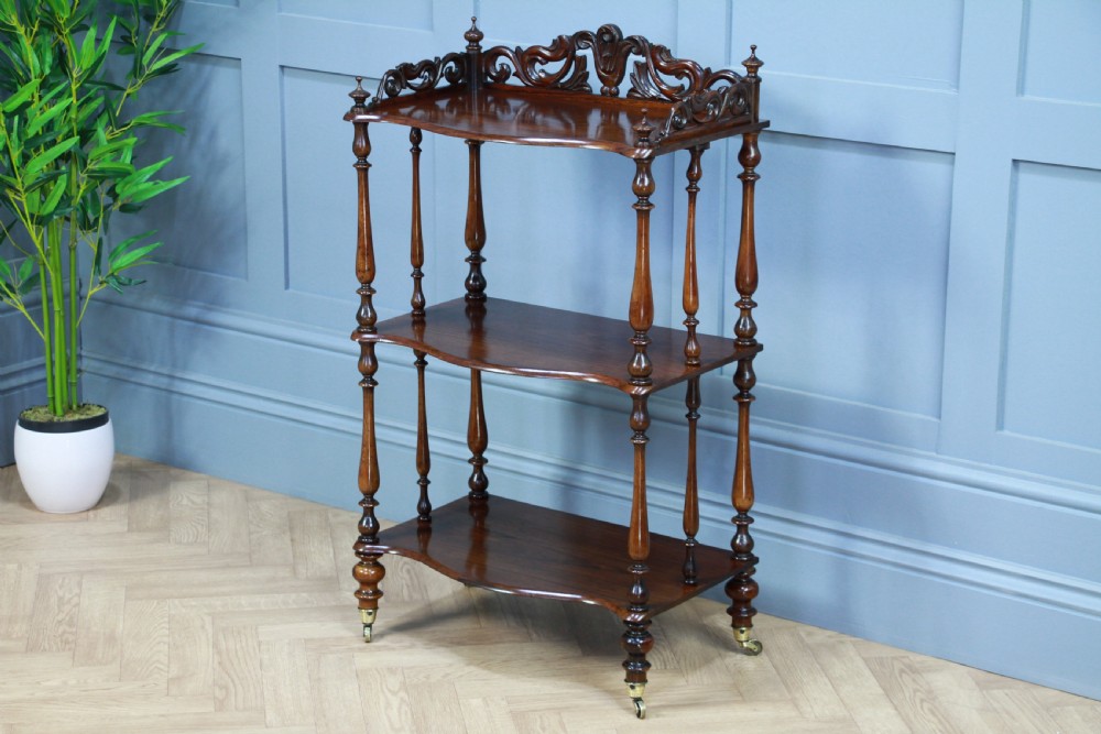 Rare Antique Late Georgian Solid Rosewood Carved 3 Tier What Not Display Shelf