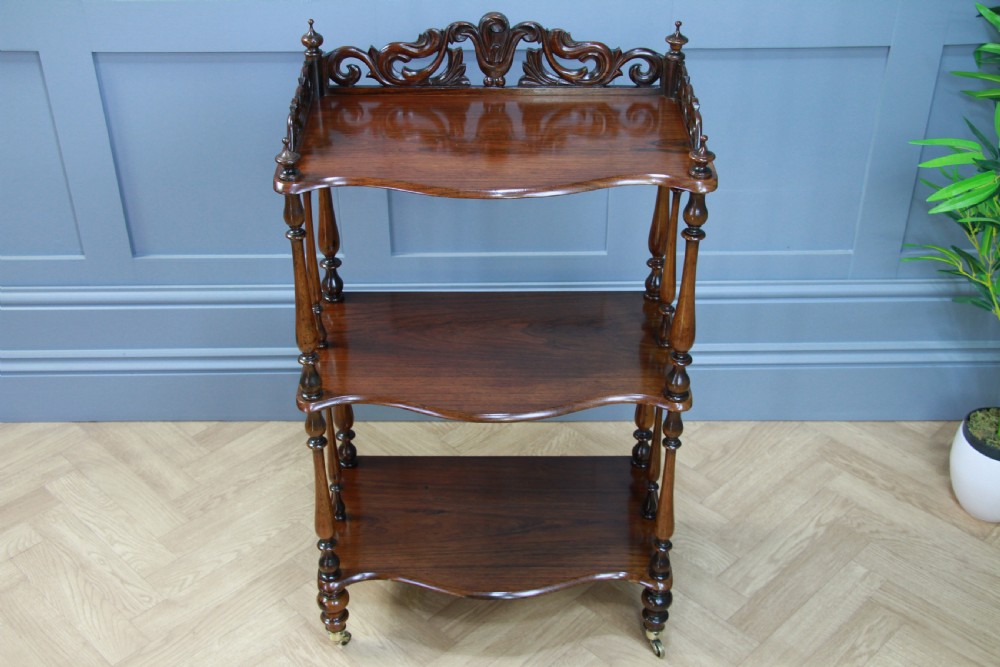 Rare Antique Late Georgian Solid Rosewood Carved 3 Tier What Not Display Shelf View V