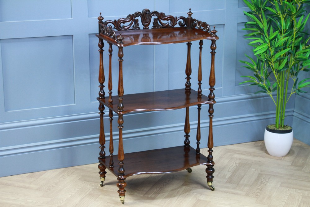 Rare Antique Late Georgian Solid Rosewood Carved 3 Tier What Not Display Shelf View VI