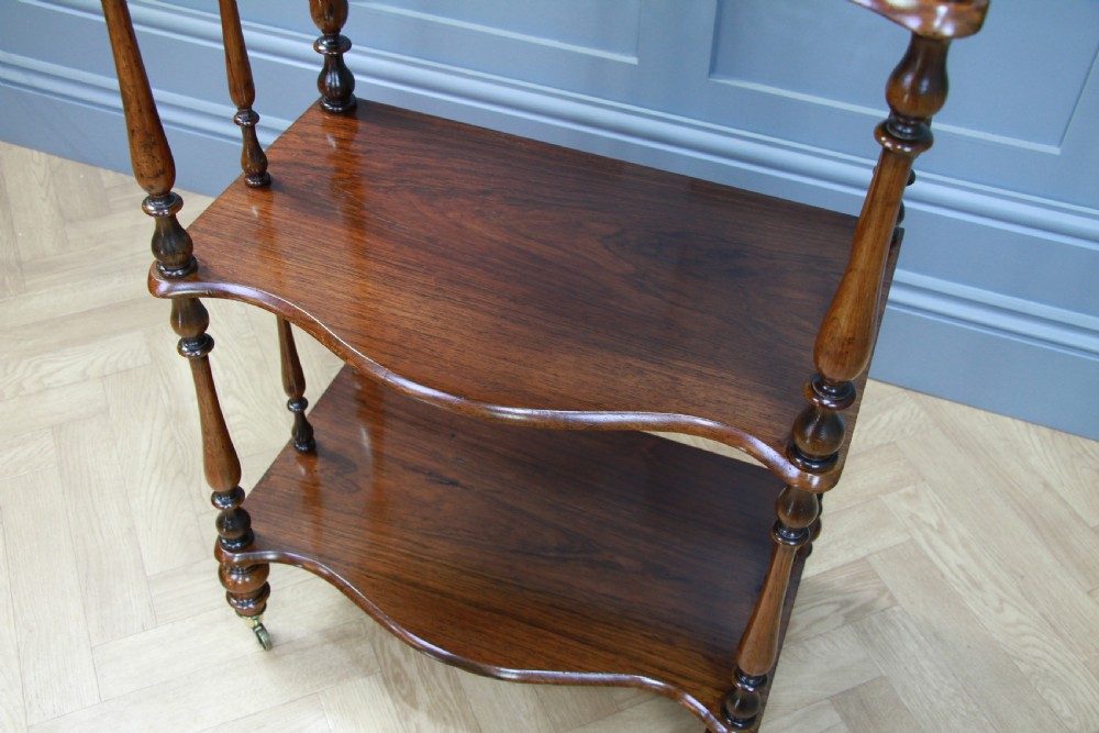 Rare Antique Late Georgian Solid Rosewood Carved 3 Tier What Not Display Shelf View VII