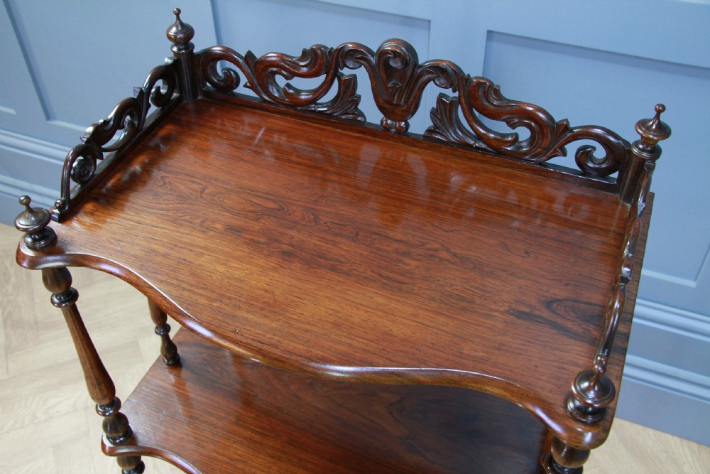 Rare Antique Late Georgian Solid Rosewood Carved 3 Tier What Not Display Shelf View VIII