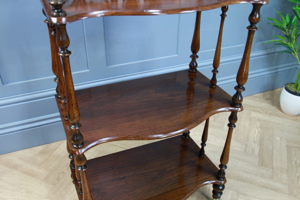 Rare Antique Late Georgian Solid Rosewood Carved 3 Tier What Not Display Shelf View IX