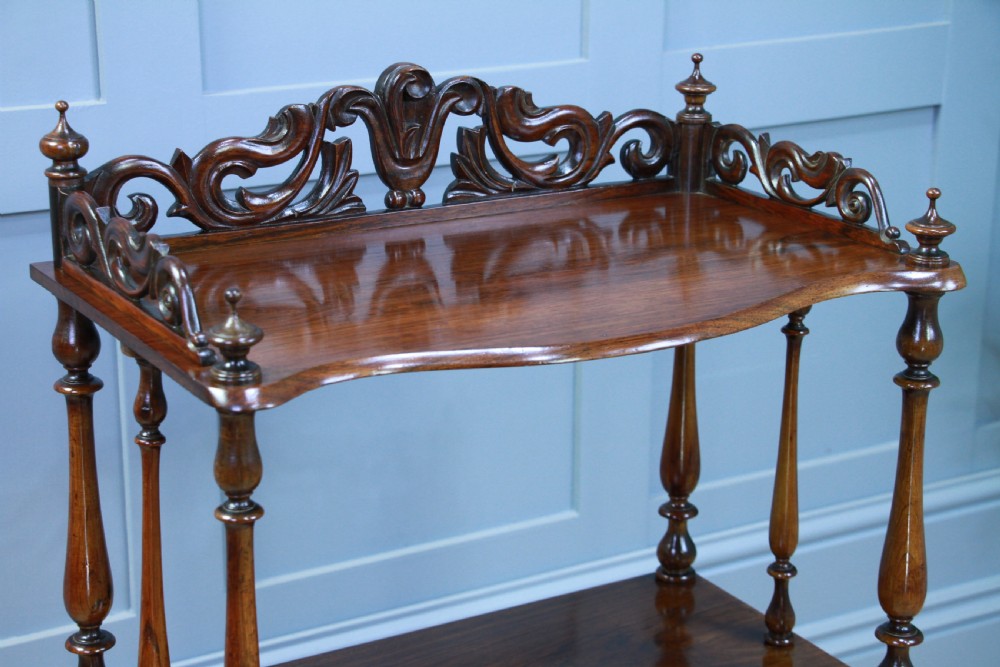 Rare Antique Late Georgian Solid Rosewood Carved 3 Tier What Not Display Shelf View XI