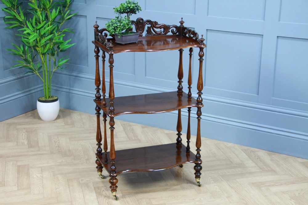Rare Antique Late Georgian Solid Rosewood Carved 3 Tier What Not Display Shelf View XII