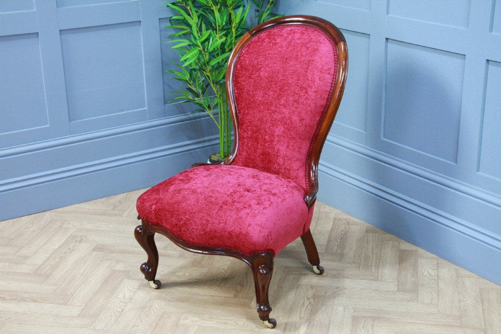 Antique Victorian Balloon Back Mahogany Upholstered Nursing Chair Fully Restored
