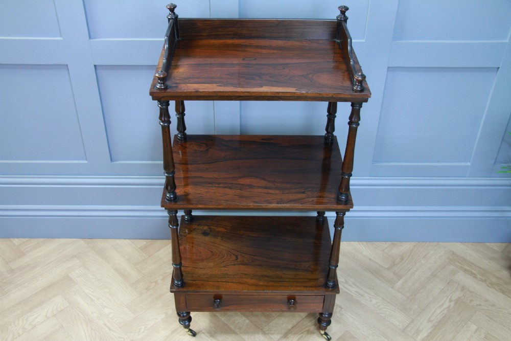 Rare Antique Late Georgian Rosewood 3 Tier What Not Display Shelf With Drawer View IV