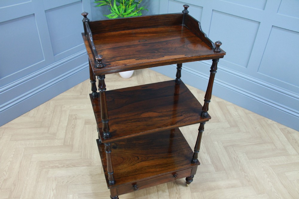 Rare Antique Late Georgian Rosewood 3 Tier What Not Display Shelf With Drawer View V