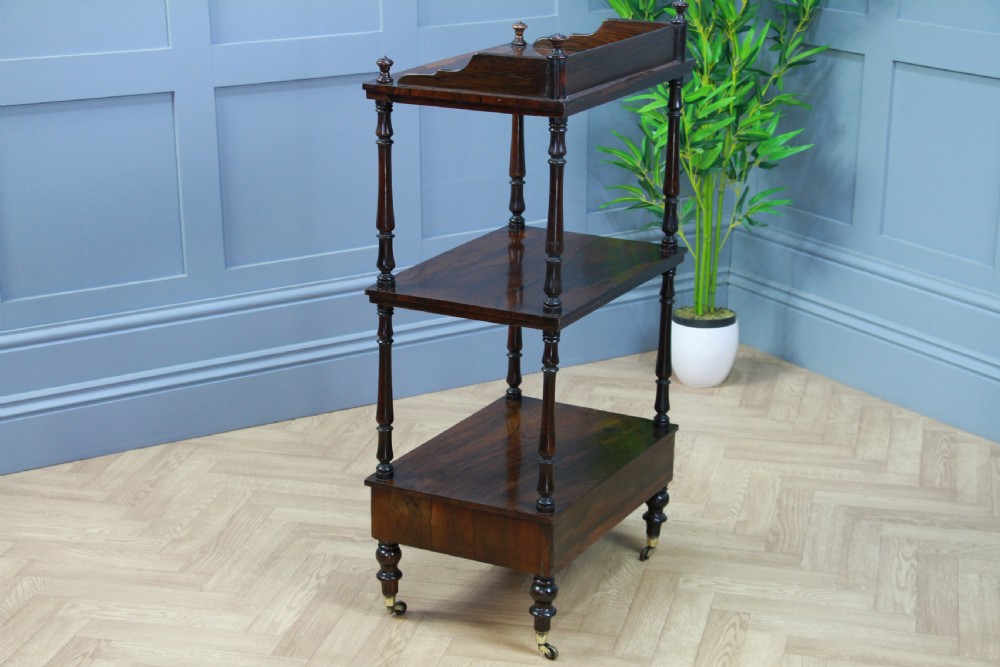 Rare Antique Late Georgian Rosewood 3 Tier What Not Display Shelf With Drawer View VIII