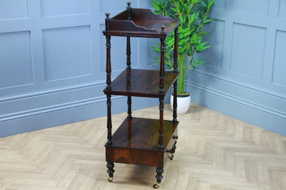 Rare Antique Late Georgian Rosewood 3 Tier What Not Display Shelf With Drawer View IX