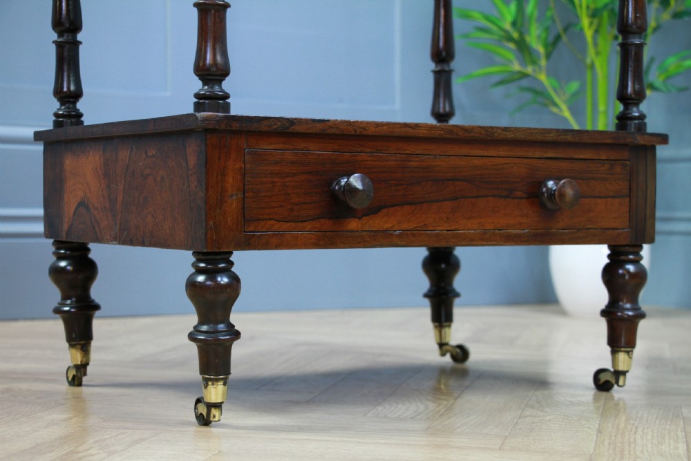 Rare Antique Late Georgian Rosewood 3 Tier What Not Display Shelf With Drawer View X
