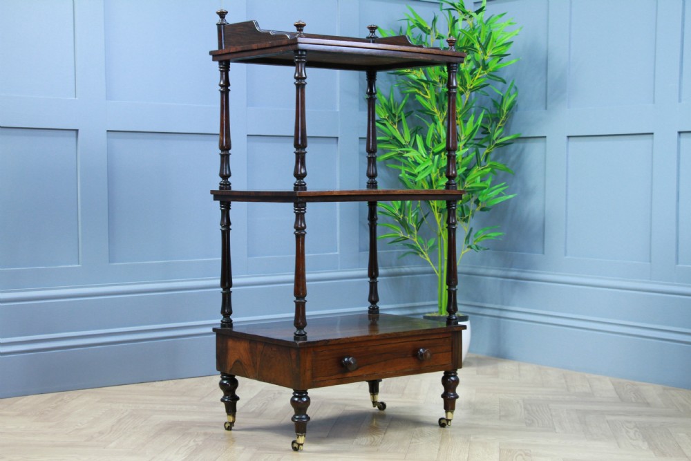 Rare Antique Late Georgian Rosewood 3 Tier What Not Display Shelf With Drawer View XI