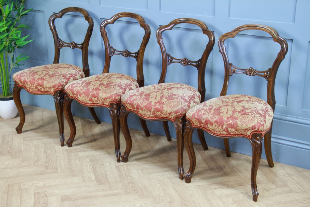 Set of 4 Antique Original Victorian French Walnut Crown Back Dining Chairs C1880 View II
