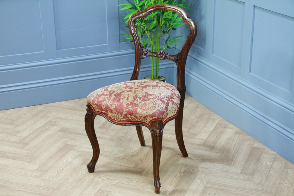 Set of 4 Antique Original Victorian French Walnut Crown Back Dining Chairs C1880 View III